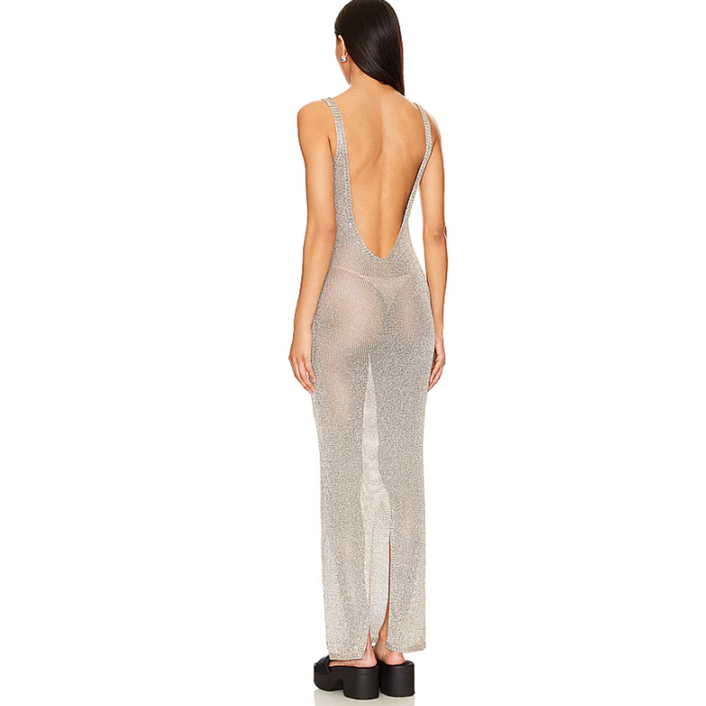 NWT Superdown Egon Gold Metallic Knit Maxi Dress Sz L Backless Party Resort Beac - Picture 6 of 14